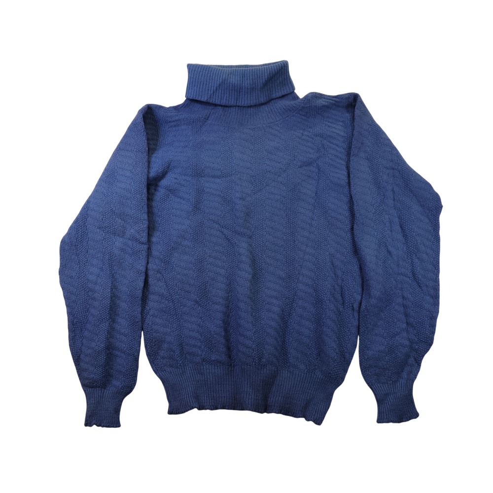 National Shirt Shop Womens S Turtleneck Sweater Blue 100% Worsted Wool Vintage